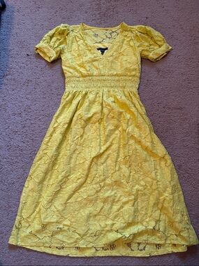 maggy london yellow lace dress Maggy London Eyelet Lace Puff Sleeve Dress